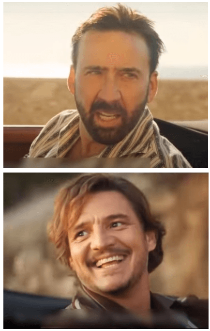 Pedro Pascal e Nicolas Cage no Carro