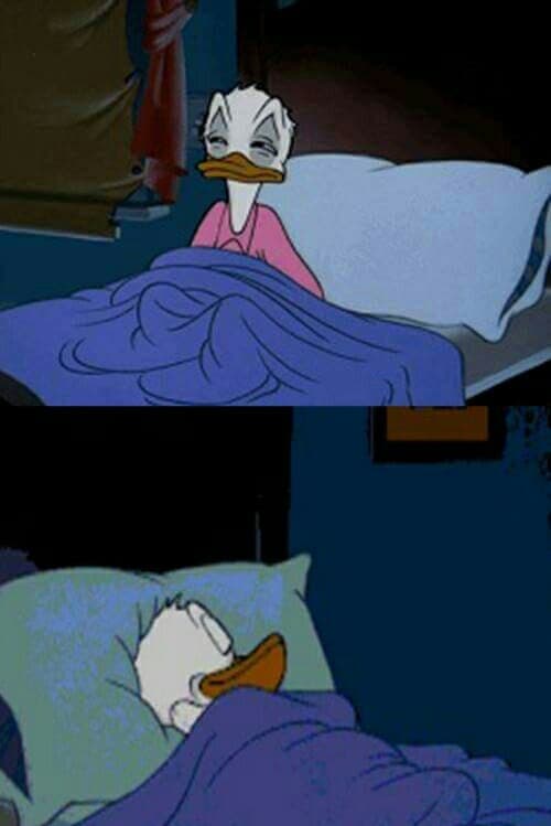 Pato Donald Sonolento Na Cama